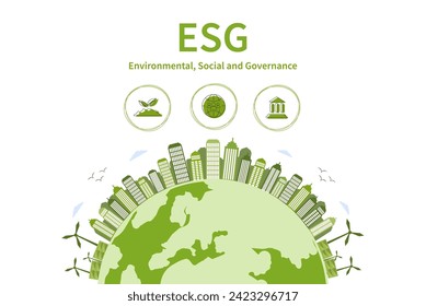 ESG - Environment Social and Governance ESG concepts on environmental social. Sustainable business management goals. Green vector illustration