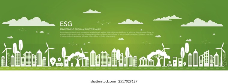 ESG - Environment, Social and Governance (Ambiente, Social e Governança) Conceitos ESG sobre gestão de desempenho ambiental, social e de sustentabilidade corporativa para triagem de investimentos.