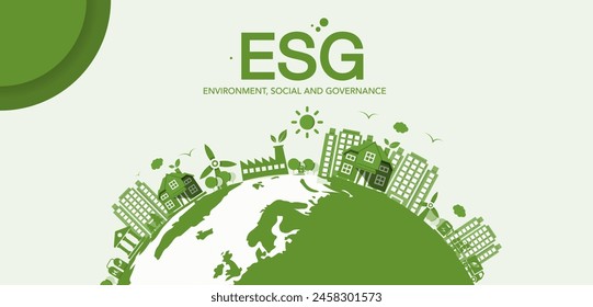 ESG - Sociedad del Medio Ambiente y Gobernanza. Conceptos ASG sobre el medio ambiente y la sociedad. Desarrollo empresarial sostenible.