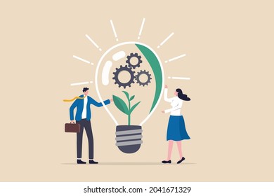 ESG, Environmental, Social and Corporate Governance, company responsibility to care world environment and people concept, business people touch light bulb with seedling green plant and governance gear