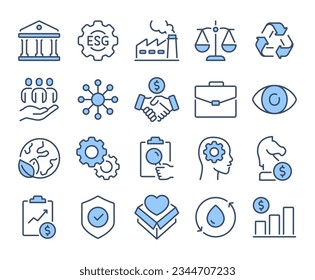 ESG environmental, social and corporate governance blue editable stroke outline icon isolated on white background flat vector illustration. Pixel perfect. 64 x 64.