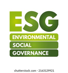 ESG - Environmental Social Governance Acronym - Evaluation Of A Firm’s Collective Consciousness For Social And Environmental Factors, Concept Background