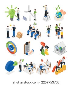 Esg environmental social governance concept isometric icons set with alternative energy sources corporate policy isolated vector illustration