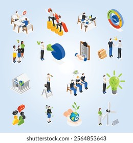 esg environmental social governance concept isometric icons set with alternative energy sources corp