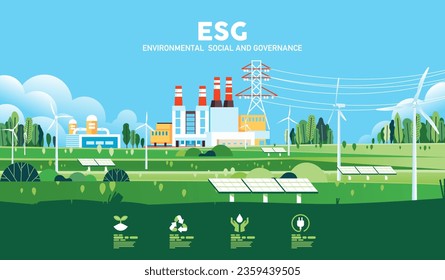 El ESG como concepto ambiental, social y de gobernanza.Ecología ecológica y energías renovables alternativas