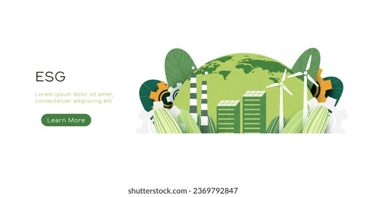 ESG como concepto social y de gobernanza ambiental.Ecología ecológica y energías renovables alternativas.Ilustración del sector del papel.