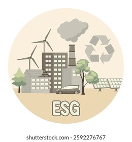 ESG, Environmental, Social and Governance concepts.  Sustainable renewable energy sources. Flat vector modern illustration  