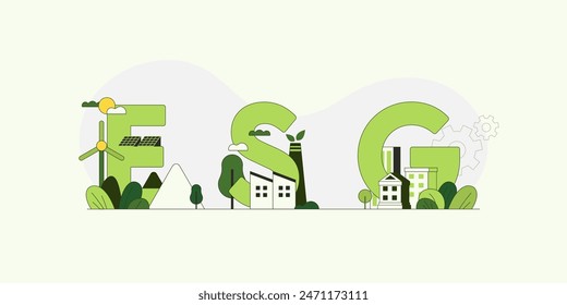 ESG como concepto ambiental, social y de gobernanza. Ilustración vectorial plana.