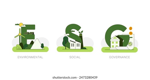 ESG as environmental, social and governance concept.Sustainable of Green ecology and alternative renewable energy. Flat Vector illustration.