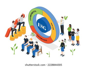 Esg environmental social governance corporate sustainability concept isometric composition 3d vector illustration