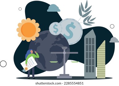 ESG o gobernanza social ambiental para una estrategia de inversión ecológica y sostenible. Fondos ecológicos y ecológicos para el futuro. Ilustración vectorial plana.