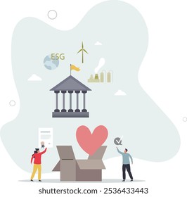 ESG environmental social governance as green company development strategy.Ecological resource consumption and renewable energy usage.flat characters.