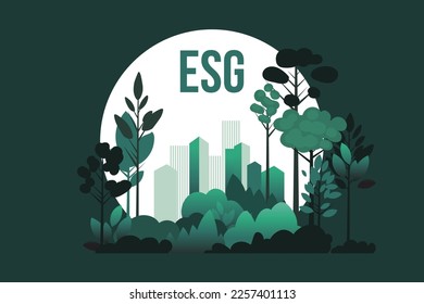 ESG - Ejemplo de gobernanza social ambiental.  Ciudad verde sostenible, ilustración de vector ecociudad