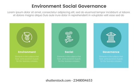 esg environmental social and governance infographic 3 point stage template with vertical rectangle box concept for slide presentation