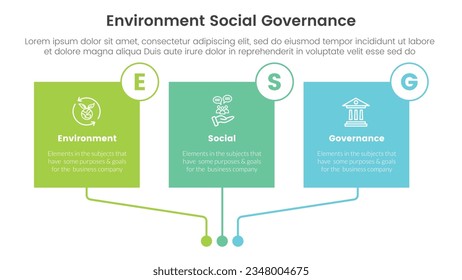 esg environmental social and governance infographic 3 point stage template with square box rectangle colorfull table concept for slide presentation