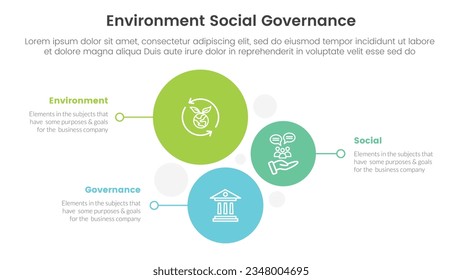 esg environmental social and governance infographic 3 point stage template with vertical circle direction concept for slide presentation