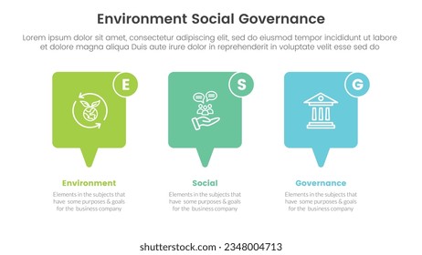esg environmental social and governance infographic 3 point stage template with callout box concept for slide presentation