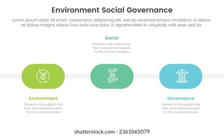 esg environmental social and governance infographic 3 point stage template with round shape timeline concept for slide presentation