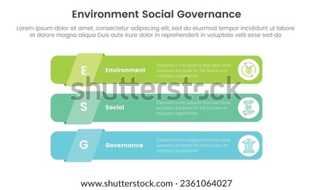 esg environmental social and governance infographic 3 point stage template with long round rectangle shape concept for slide presentation