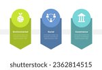 esg environmental social governance infographics template diagram with down arrow direction and circle top 3 point step creative design for slide presentation