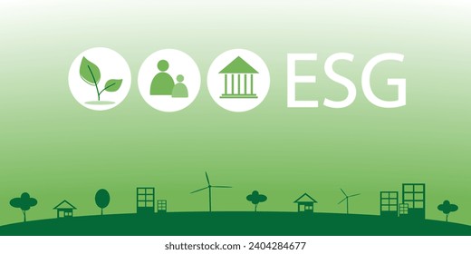 ESG environmental social governance investment business concept in sustainable and ethical business on the Network connection on a green background.