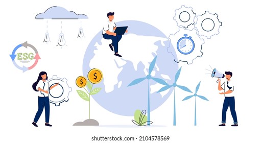 ESG Environmental Social and Governance Sustainable green company resources usage commitment Responsible attitude to nature and future Ethical business strategy concept Sustainable stocks evaluation