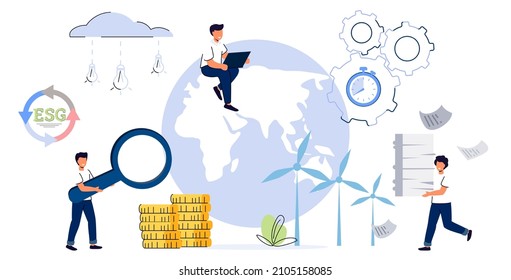 ESG Environmental Social and Governance Sustainable green company resources usage commitment Responsible attitude to nature and future Ethical business strategy concept Sustainable stocks evaluation