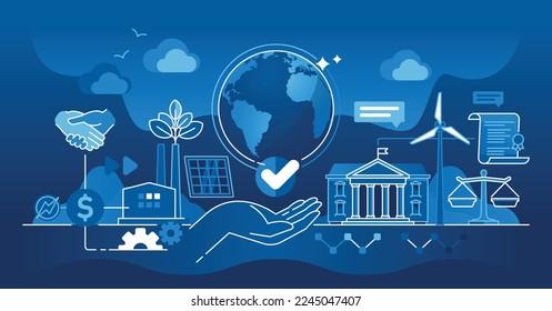 ESG or environmental social governance for sustainable future outline concept. Ecological company standards and renewable principles for nature protection and sustainability vector illustration.