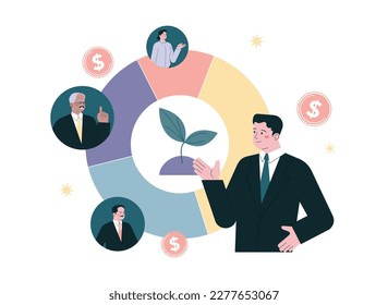 ESG. Environmental social governance, sustainable global system. Environmental protection and social responsibility. Climate preservation, society and economy development. Flat vector illustration