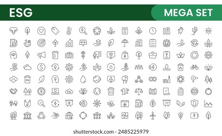 ESG flat line icon set. Outline icon collection related to ecology, environment social governance, risk management, sustainable developmen and more.