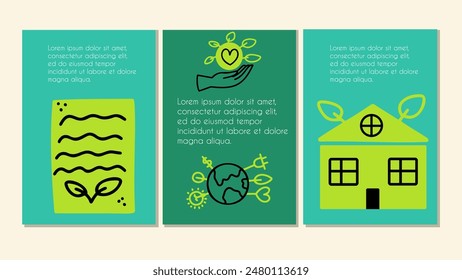 ESG flyer set. Environmental collection. Vector illustration for website, landing page.