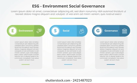 ESG frameworks infographic concept for slide presentation with table box and round header with 3 point list with flat style