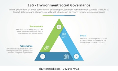 ESG marcos de concepto infográfico para la presentación de diapositivas con borde circular de ciclo triangular con lista de 3 puntos con estilo plano