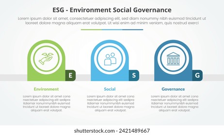 ESG frameworks infographic concept for slide presentation with creative round circle horizontal with 3 point list with flat style