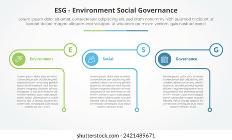 Infografik-Konzept von ESG-Frameworks mit kreativem Rahmenkreis mit 3-Punkte-Liste mit flachem Stil