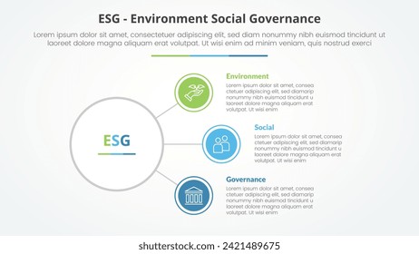 ESG frameworks infographic concept for slide presentation with circle link connection line network with 3 point list with flat style