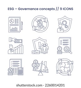 ESG Governance concepts, icons set. Vector illustration isolated on a white background.