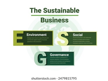 ESG, green energy, Environmental and sustainable development, Social, and Corporate Governance concept. Vector illustration.