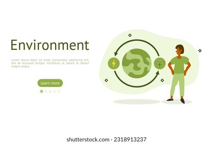 ESG, green energy sustainability illustration set. electricity from natural keeps nature from being destroyed and circulates in cycle. nature rejuvenation. Clean energy concept vector.