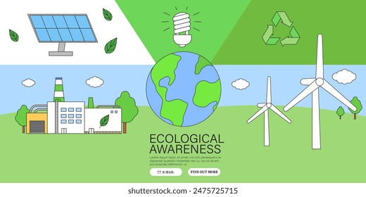 ESG, energía verde, industria sostenible o Anuncio de concepto de producción ecológica. Ilustración vectorial de Gobernanza Ambiental, Social, Corporativa. Anuncio de protección de la tierra, cartel, cartel.