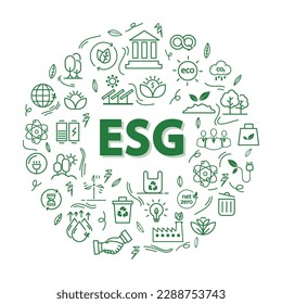 Icono ESG Banner - Medio ambiente, sociedad y gobernanza concepto de conexión social iconos relacionados con el medio ambiente conjunto de iconos amigables con el medio ambiente