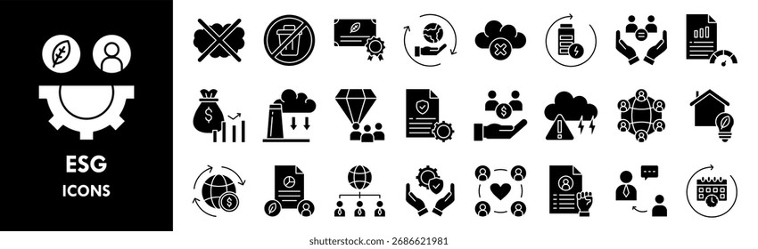 Conjunto de colección de iconos ESG. Contiene diseño verde, sostenible, medio ambiente, sostenibilidad, ambiental, corporativo