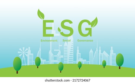 ESG icon. concept of business trend. environmental, social, and governance in sustainable and ethical business on the Network connection. with globe on a green background.