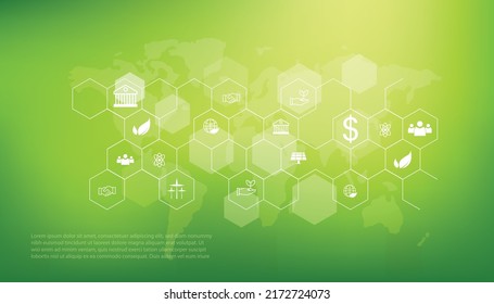 ESG icon. concept of business trend. environmental, social, and governance in sustainable and ethical business on the Network connection. with globe on a green background.