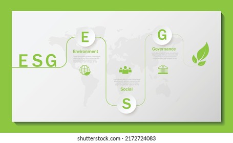 ESG icon. concept of business trend. environmental, social, and governance in sustainable and ethical business on the Network connection. with globe on a green background.