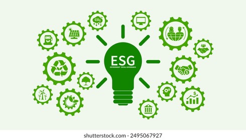 ESG icon concept for environment, social and governance in sustainable business and green business on grey background.