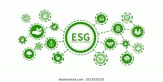 ESG icon concept for environment, social and governance in sustainable business and green business on grey background.