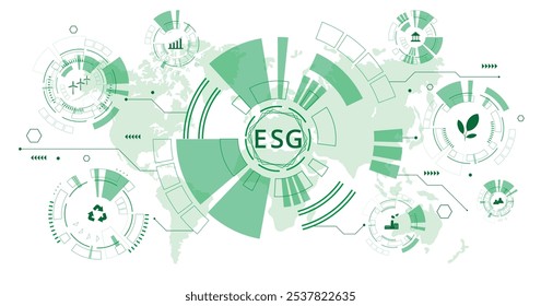 ESG Icon Konzept. ESG-Symbol für Umwelt, Soziales und Governance in nachhaltiger Wirtschaft und grüner Wirtschaft auf weißem Hintergrund.