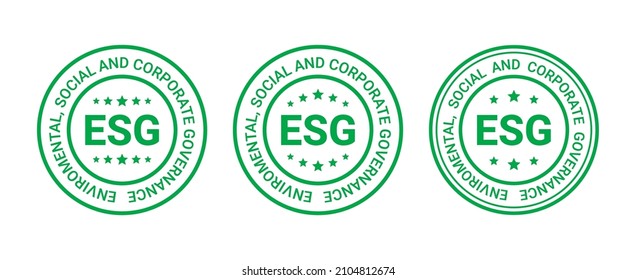 ESG icon. Environmental, social and governance round emblemю. Stamp to indicate sustainable company economy.  Business criteria badges set. Labels isolated on white background. Vector illustration