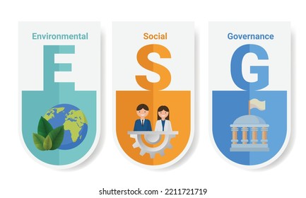 ESG icon - Environmental, Social, and Governance concept, Sustainable business or green business, Climate change, waste and pollution, natural capital, human rights, corporate governance.